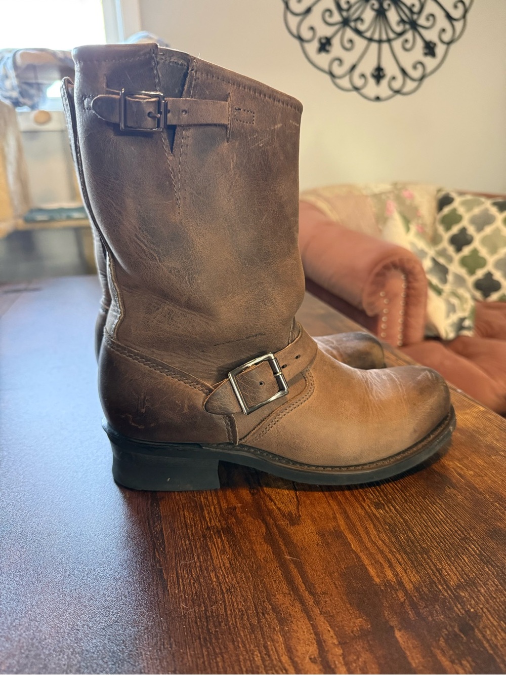 Frye Brown Leather Harness Moto Boots